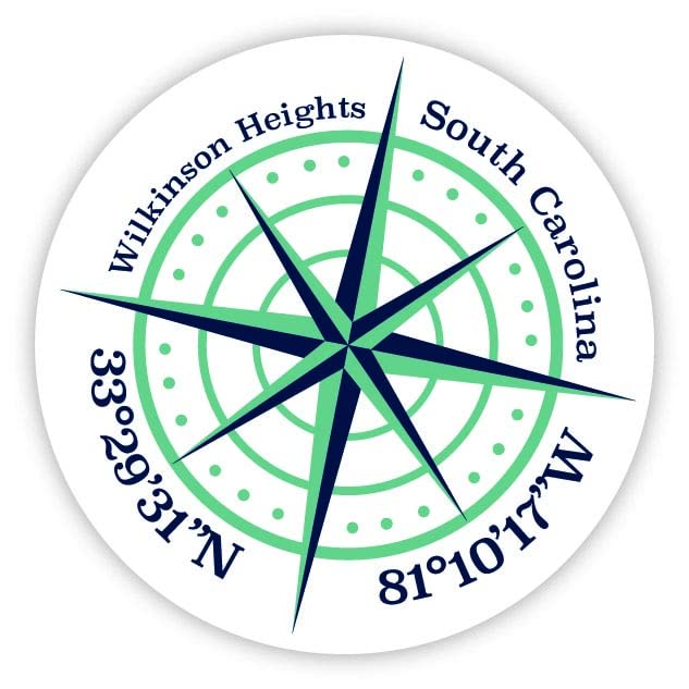 Wilkinson Heights South Carolina 4-Inch Vinyl Decal Sticker Latitude Longitude Compass Design