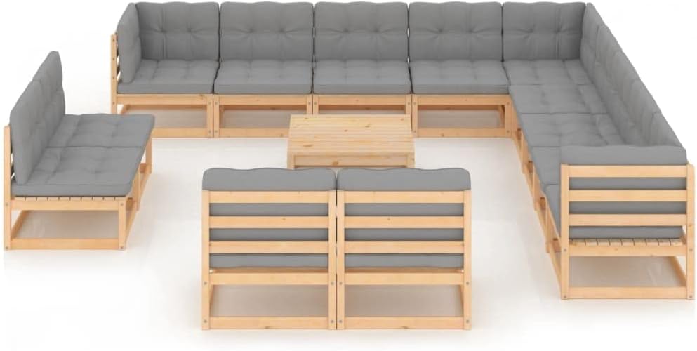 Outdoor Bed for Patio, Backyard, Garden, Outside Tanning Chairs,Pool Lounge Chair,14 Piece Patio Lounge Set with Cushions Solid Pinewood