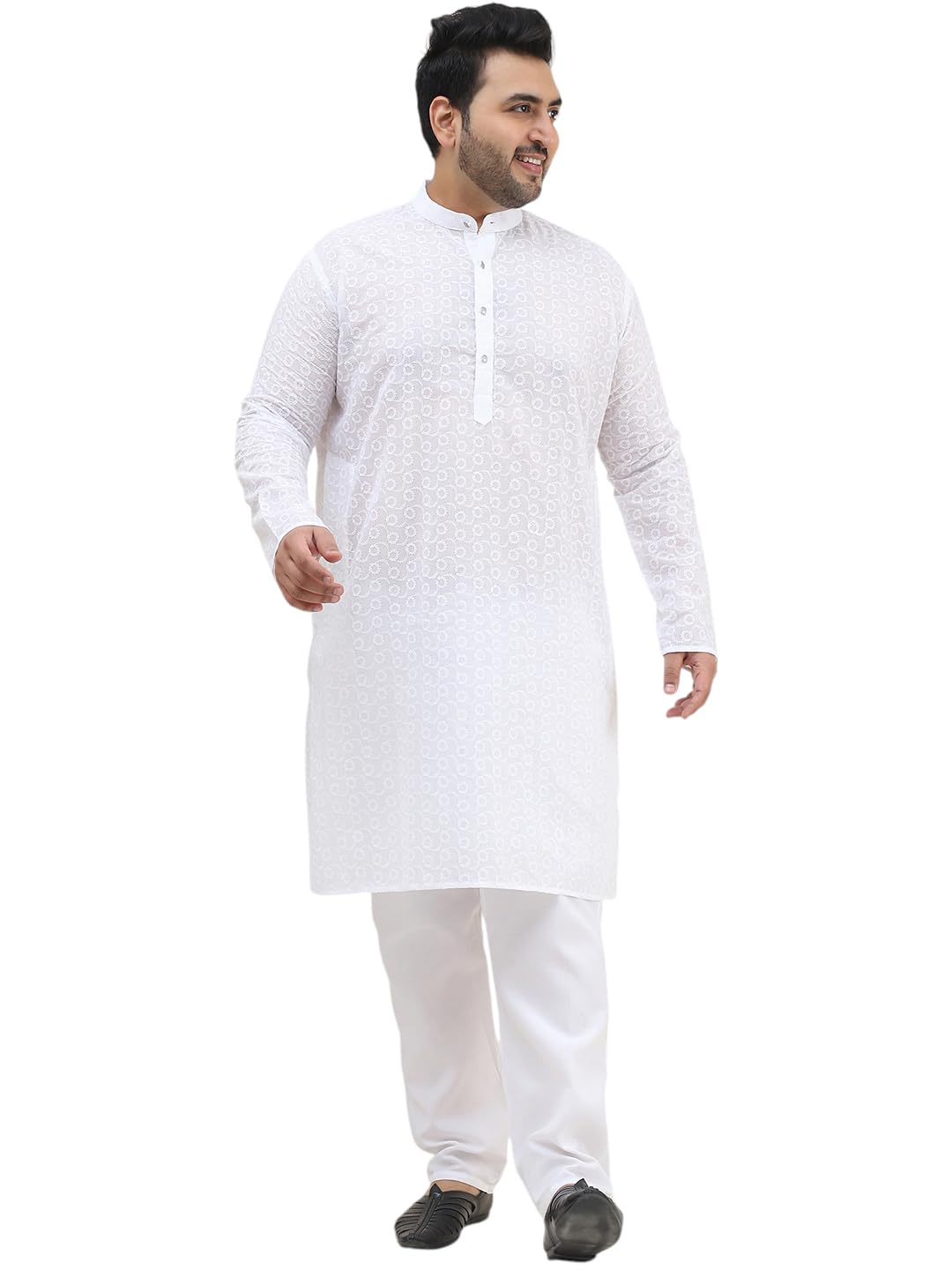 (Since 1958 Men's Cotton Chikankari Kurta & White Pyjama Collection-Timeless Elegance for Eid & Holi Festivals-image-47