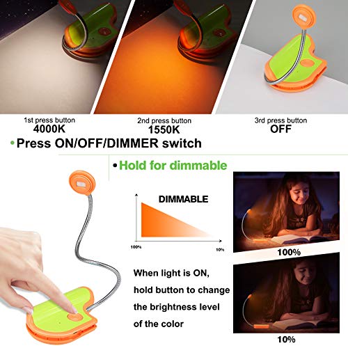 Image of Amber Clip-On Light for Bedtime Reading, 2 Modes, Blue Light Blocking, Bookmark Light - Orange
