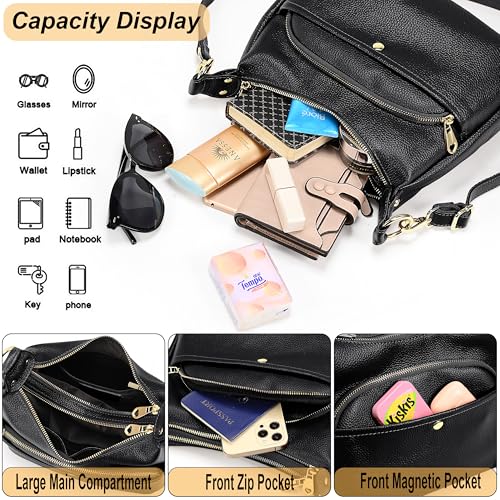 YALUXE Genuine Cowhide Leather Shoulder Bag Dual Zip Compartments Multi Pockets Fashion Handbags and Purses for Women4