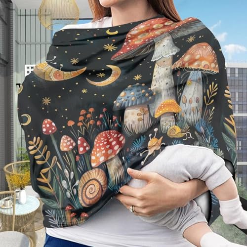 Image of Youngerbaby Mushroom Baby Car Seat Covers Nursing Cover Breastfeeding Soft Infant Carseat Canopy,Stretchy Breathable Cover for Stroller High Chair Shopping Cart Canopies