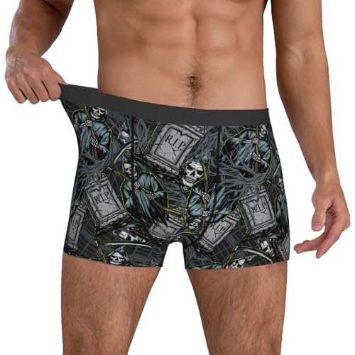 Mens Underwear Boxer Briefs - Grim Reaper Tombstones Pattern Breathable Men's Boxer Briefs with Flex Waistband4