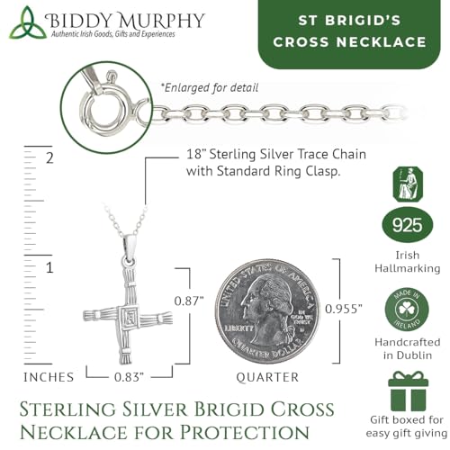 Biddy Murphy St. Brigid Cross Necklace Pendant, Sterling Silver Two Sided, Celtic Jewelry Made in Ireland, 18" Trace Chain3