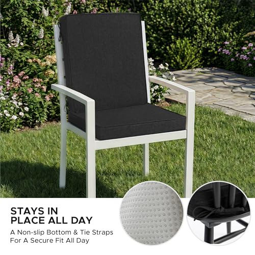 Image of Outdoor Chair Cushions, Water-Resistant & Fade-Resistant, Patio Furniture Lawn Dining Chair Seat Replacement with Mid Back, Ties Zipper, Removable Cover, 18 x 16.5 Inch, Set of 2, Black