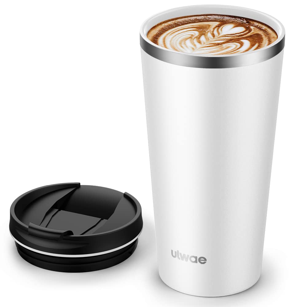 Insulated Coffee Mug with Ceramic Coating, Ulwae 18oz Travel Mug with Leak-proof Lid, Vacuum Double-wall Tumbler, Stainless Steel Thermal Cup for Tea, Hot Cocoa, Cold Beverage, Ice Drinks