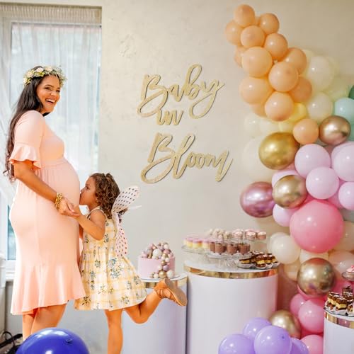 Image of Champagne Baby in Bloom Sign - Large Glitter Baby Shower Felt Banner Letters for Baby Shower Arch Backdrop Gender Reveal Girl or Boy Theme Pregnancy Announcement Party Wall Decorations