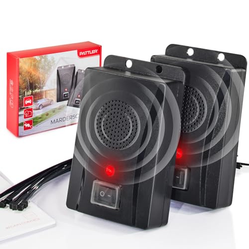 Marten Deterrent Car Battery-Operated for Approx. 60m² - with Ultrasonic & Anti-Standard Effect | Mobile Marten Protection with Battery Operated | Marten Repellent Car, Home, Attic, Garden - Pack of 2