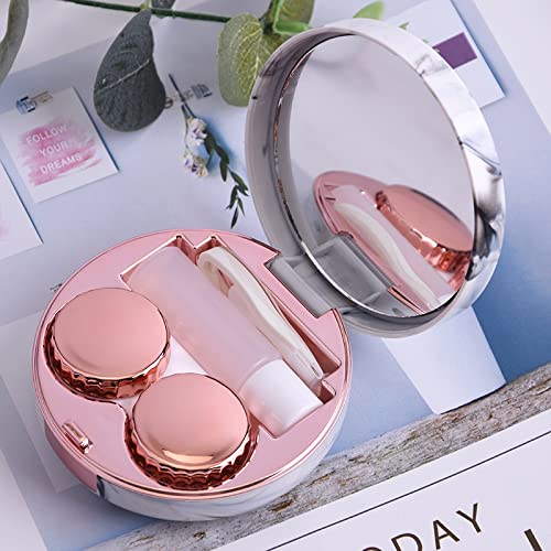 XLSFPY Rose Gold Contact Lens Case, Travel Contact Case Cute Lens Holder Kit with Mirror Tweezers Remover Tool