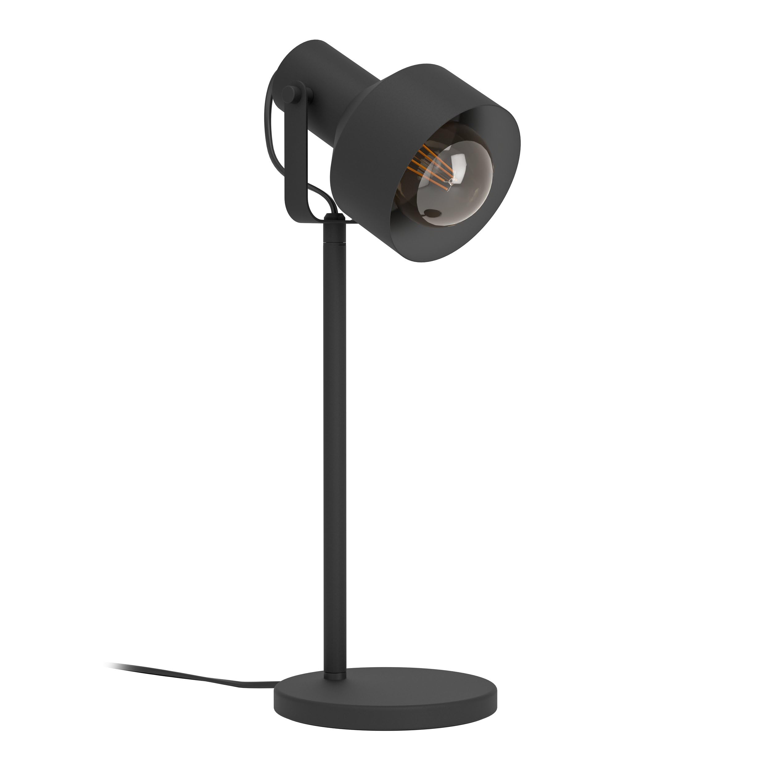 EGLO Desk lamp Casibare, Monochrome and Industrial Style Bedside Table Light, Black Metal Office Lighting with Switch, E27 Socket