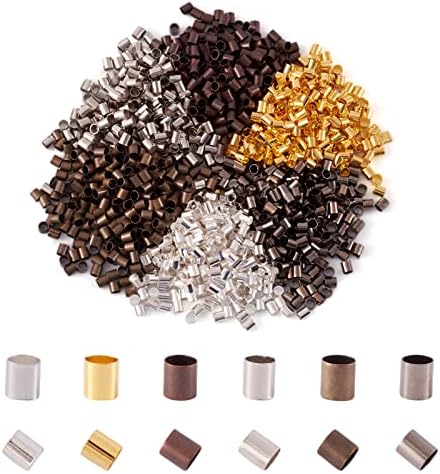 Pandahall 1200Pcs/box Tube Brass Crimp Beads 6 Color 3x3mm Crimp End Beads Spacer Terminators Tips Nickle Free for Jewelry Making