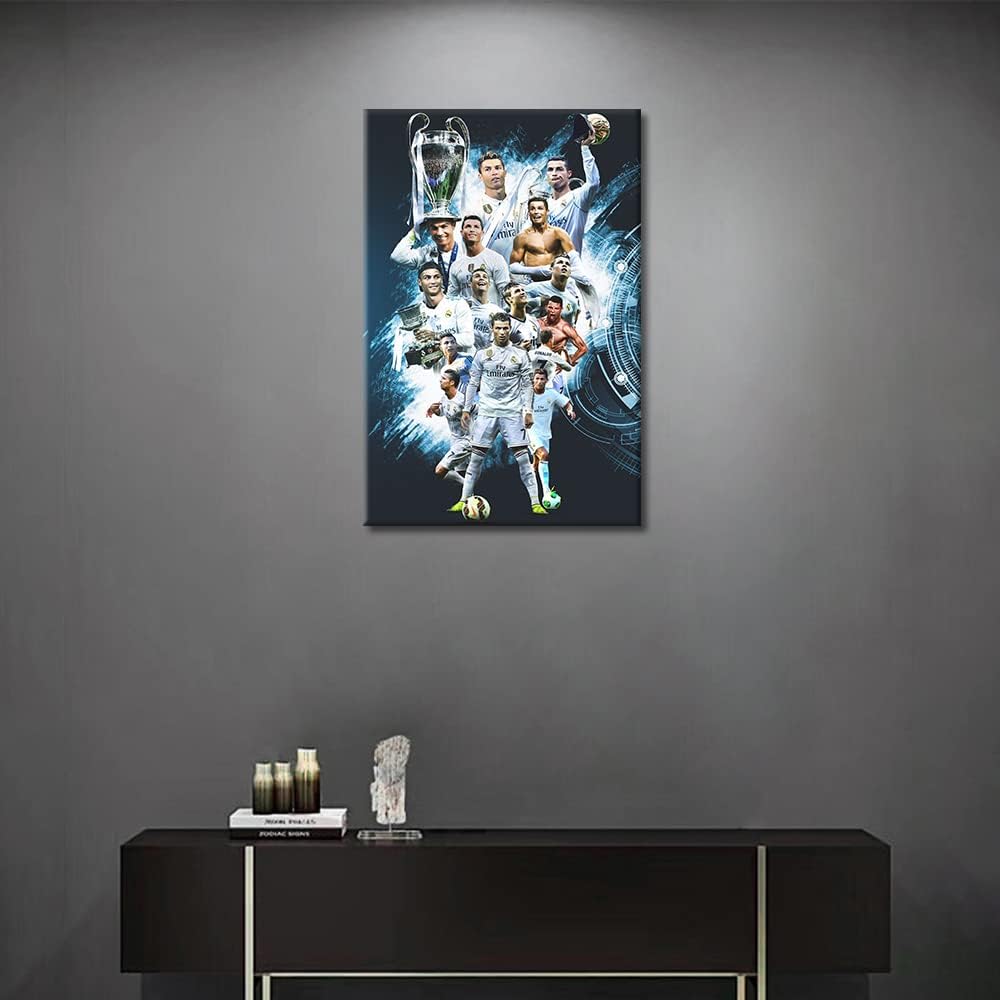 TISHIRON Canvas Wall Art Football Sport Posters Cristiano Ronaldo Paintings Artwork Modern Home Decor for Living Room Bedroom Office Prints Framed Ready to Hang 36x24 in