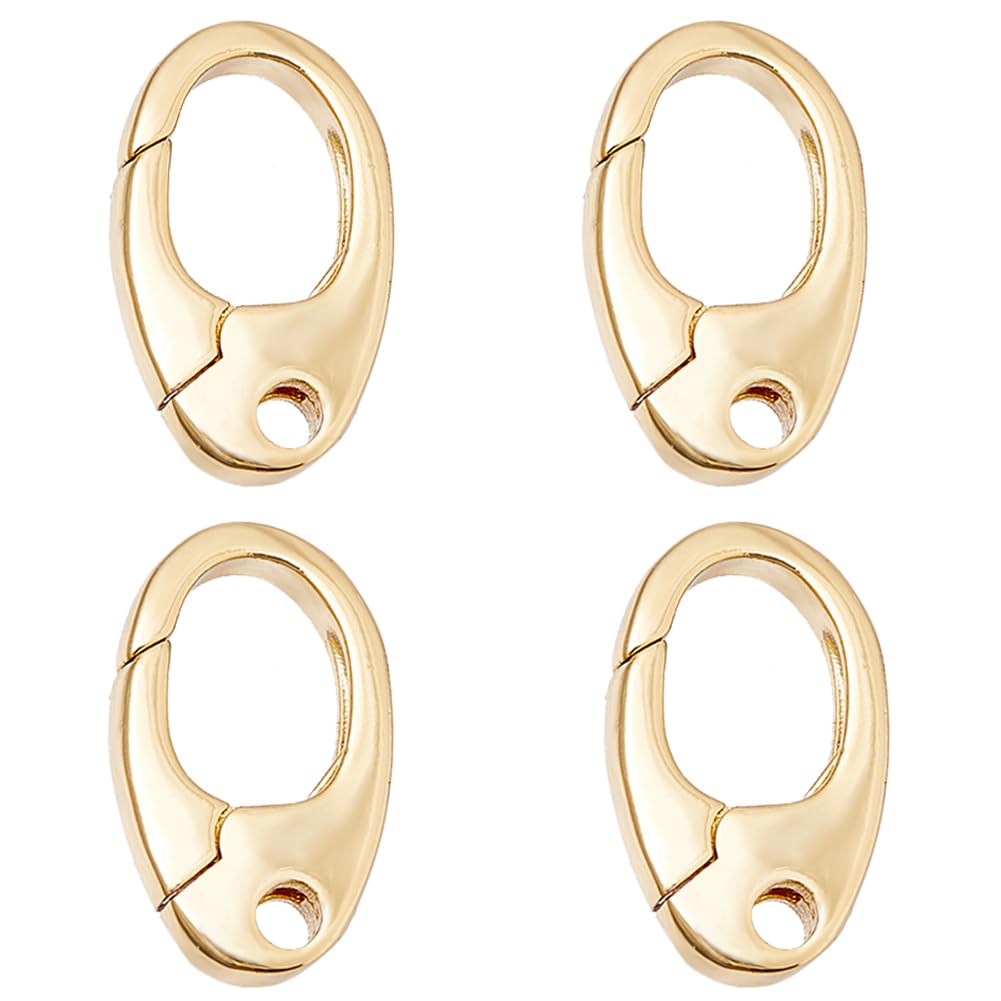 4pcs Jewelry Oval Clasp 14K Gold Plated Pendant Clasp Connectors Small Enhancer Bail Slide Jewelry Clasp Oval Spring Gate for Jewelry Making Bracelet Bags Lanyard DIY Crafts