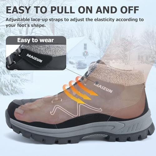 Image of Moodeng Mens Winter Boots Casual Lightweight Snow Boots Warm Fur Lined Hiking Boots Water-Resistant Comfortable Ankle shoes Outdoor Walking