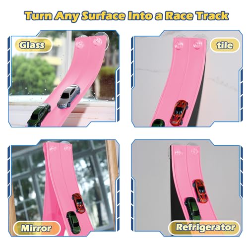 Image of Flexible Race Track for Kids 3+, Flexible Car Track 15Ft Race Track Compatible with Diecast 1 /64th Cars, Roll Up Car Ramp Toy with Strong Suction Cups