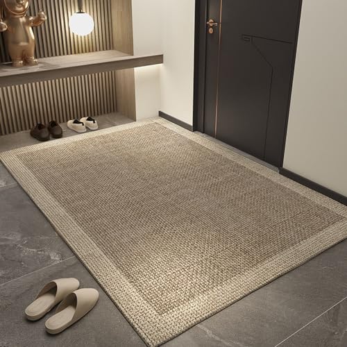 Hiseng Alfombra Salon Lavable, Alfombras Lujo Ligero de Habitacion, Alfombra Cocina Pasillo Antideslizante Pelo Corto Modernas (60x90cm,Marrón Claro)