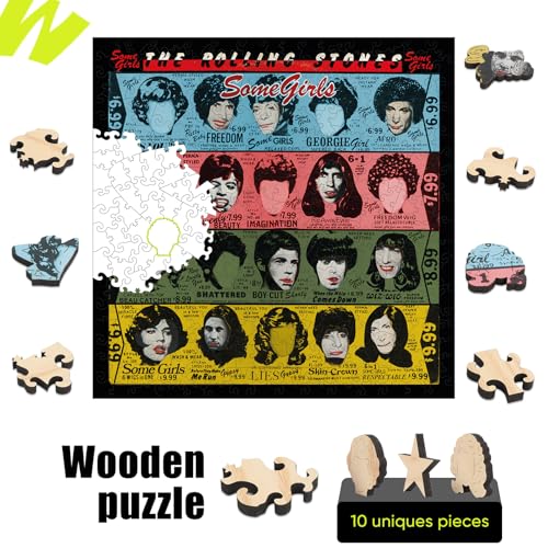 WOODLUX The Rolling Stones Puzzle de Madera - SomeGirls 300 Piezas Decorativo Oficial con Corte Preciso y Forma Única, 12.4x12.4 pulgadas, Logo Icónico Lengua miniatura 2