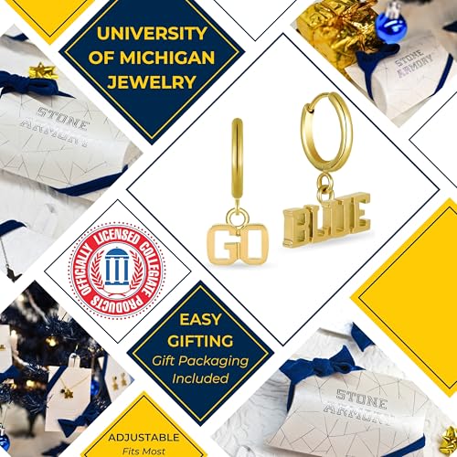Stone Armory Earrings for University of Michigan Jewelry Gifts for Women, Graduation – Stainless Steel Skin-Friendly Michigan Wolverines Earrings 18K Gold Finish Go Blue Hoops4