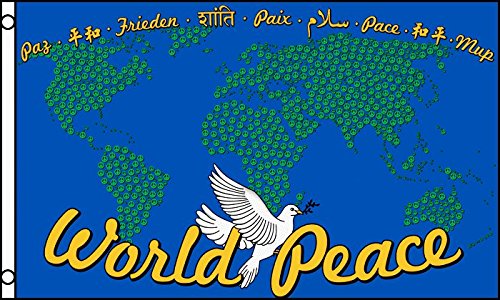 AZ FLAG - Flagge Frieden in der Welt mit Karte - 90x60 cm - Peace Fahne 100% Polyester mit Messing-Ösen - UV-beständig - Vives Farben - 50g