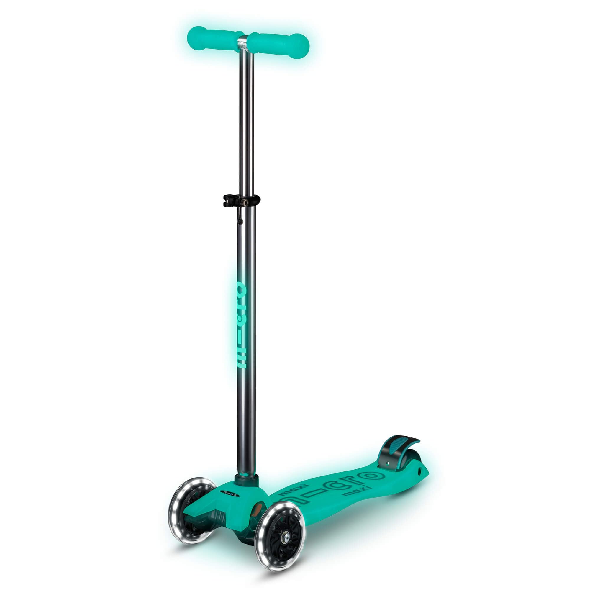 Micro Scooters | Maxi Micro Glow LED Children's Scooter | Handlebar Adjustable | Light Up Wheels | Glow In The Dark | Boys & Girls | 5-12yrs | Jelly Green