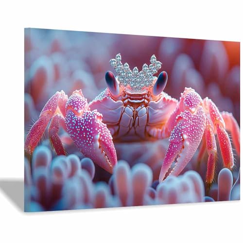 Décoration murale crabe rose pour sublimer un mur vide, toile vintage TERUEA encadrée