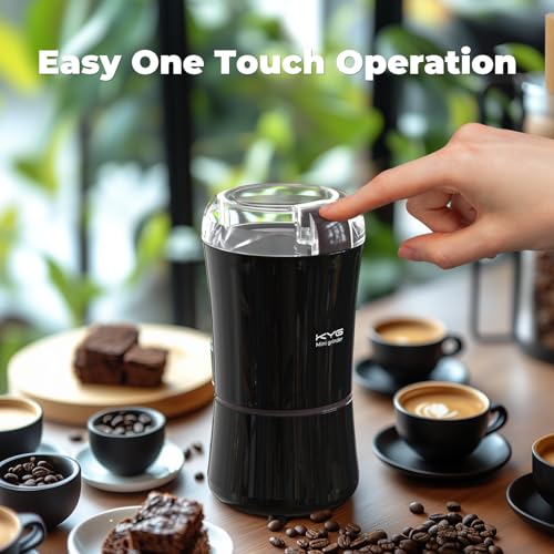 KYG Elektrische Kaffeemühle für Espressobohnen, Nüsse & Körner, leistungsstarke kompakte Kaffeebohnenmühle Ein-Knopf-Bedienung & Edelstahlklingen 200w Schwarz – Bild 3
