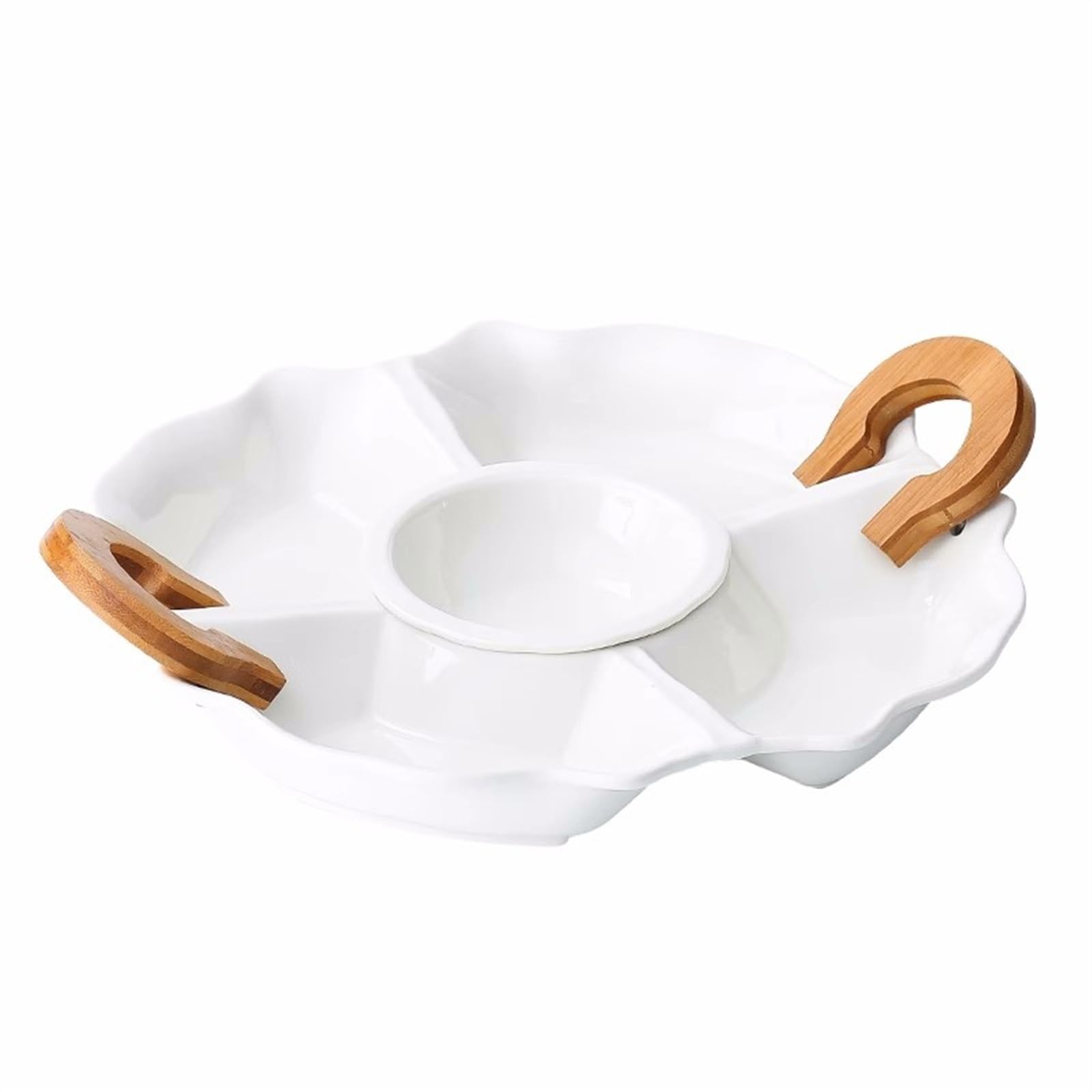 Plateau divisé en porcelaine blanche à 5 sections pour apéritif, salades et desserts de cuisine