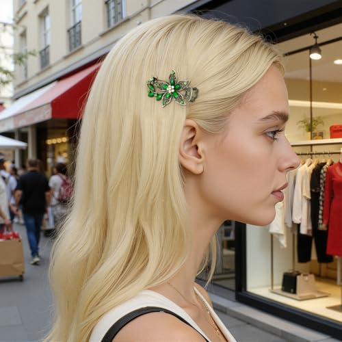 Pinzas para el cabello vintage con cristales verdes miniatura 6