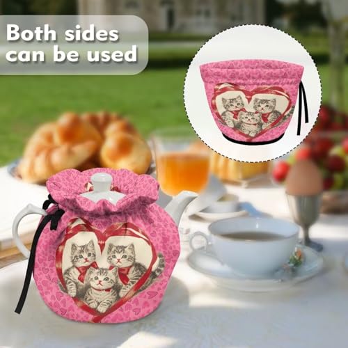 Image of Valentine Teapot Cozy for Teapot Cat Tea Pots Cozy for Keeping Warm Portable Easy to Clean Coffee Pot Cozy Polyester for Hotel Thicken Kettle Dust Cover for Kitchen