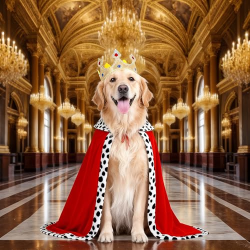 Disfraz Capa Rey para Perro Grande Talla L Rojo miniatura 7