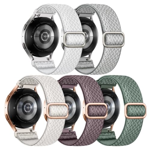 Image of Acextro 5 Pack Stretchy Bands Compatible with Samsung Galaxy Watch 7 6 5 4 FE Band 40mm 44mm 45mm /Watch 6 4 Classic 4 42mm 46mm 43mm 47mm /Active 2, 20mm Water-Resistant Elastic Nylon Sport Strap
