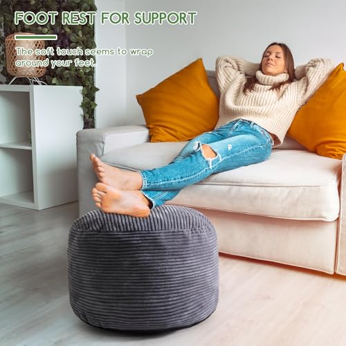 HIGOGOGO-Round-Stuffed-Pouf-Ottoman-Corduroy-Poufs-with-Foam-Chunk-Filling-Furry-and-Fluffy-Pouf-Foot-Stool-Storage-Ottoman-20-X-15-Floor-Poufs-Foot-Rest-for-Living-Room-Dark-Grey HIGOGOGO Round Stuffed Pouf Ottoman Corduroy Poufs with Foam Chunk Filling Furry and Fluffy Pouf Foot Stool Storage Ottoman 20 X 15 Floor Poufs Foot Rest for Living Room Dark Grey
