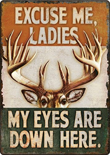 Rivers Edge / CB Outdoor Hunter Buck Deer Antlers Rack Humorous Metal Sign 12 inches x 16.75 inches Modern Metallic Rectangular Wall Mount Hunting DECORATIVE SIGNAGE