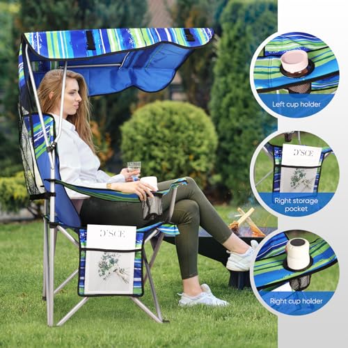 Image of VTOY Portable Camping Chair with Canopy - Folding Chair with Canopy, Durable 600D Oxford Canopy Chair for Camping, Beach, Picnics, Fishing & Sports