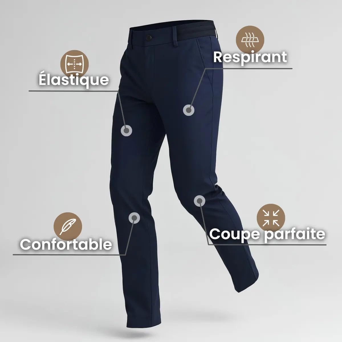 Bellutia Pantalon Extensible MorphoFit, Pantalon Homme Extensible Respirant Coupe ajustée Taille élastique Tissu Stretch léger sans Repassage séchage Rapide Anti-Taches Confort Quotidien