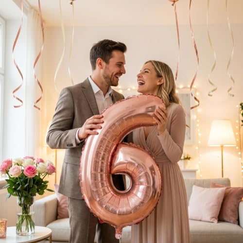 Image of YPSelected 32 Inch Large Foil Helium Number Balloon Birthday Wedding Party 0-9 (Rose Gold, 6)