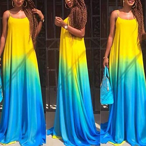Hmlai Clearance Women's Summer Sexy Casual Plus Size Spaghetti Strap Gradient Color Maxi Dress for Special Occasions (5XL, Blue)