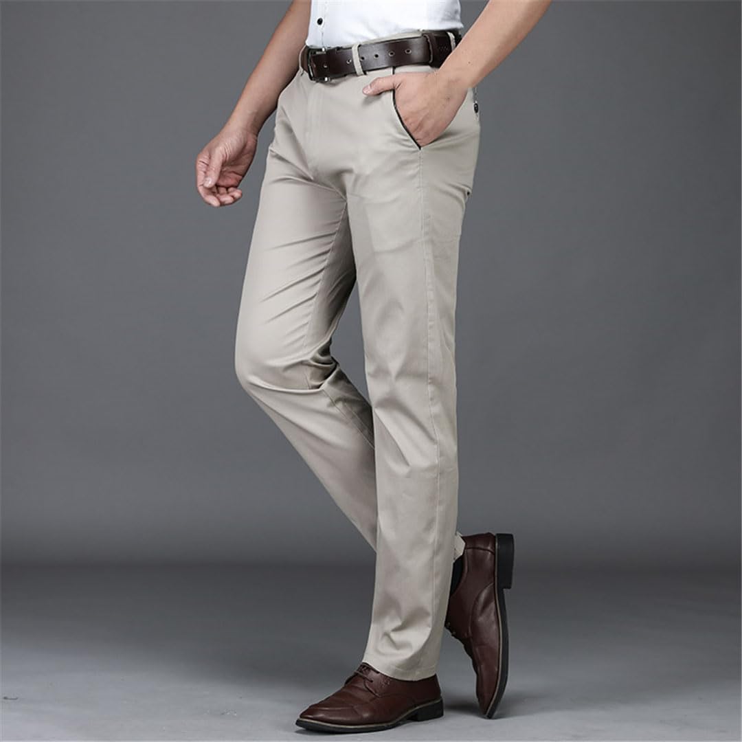 Vogrtcc Pantaloni Casual da Uomo in Cotone Sottile Pantaloni Dritti Larghi Elasticizzati da Lavoro