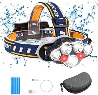 LED Head Torch,Super Bright Headlight,18000 Lumens 7 LED 8 Modes Headlamp, Rechargeable Waterproof with Red Flash Light Head Torch, for Camping,Fishing, Cycling, Hiking, Reading, IPX5