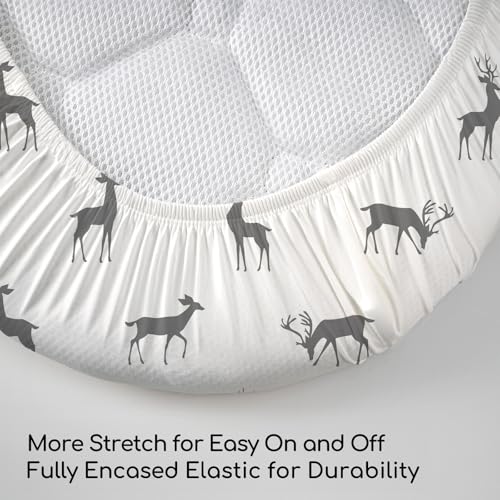 Image of Bassinet Sheets 3 Pack, Breathable Cozy Fitted Mattress Sheet, Elastic Travel Bassinet Fashionable, Standard Cradle Safe Sheets for Baby Boy Girls 32 inch x 16 inch Grey Deer