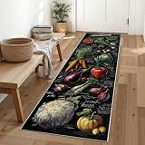 Dyjuaa Teppich Läufer Cook Book 60x150 cm, Frisch Gemüse Küchenteppich Waschbar rutschfest Gourmet-Essen Kitchen Carpet Teppichläufer Kurzflor Teppich Bettvorleger Schlafzimmer