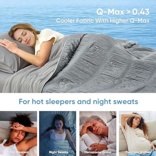 Image of Snuggle Sac Cooling Comforter Queen Size - Q-Max 0.43 Striped Cooling Blanket for Hot Sleepers &Night Sweats, Light Breathable Summer Blanket, Dual-Sided Silk-Smooth, 90x90Inches, Dark Grey