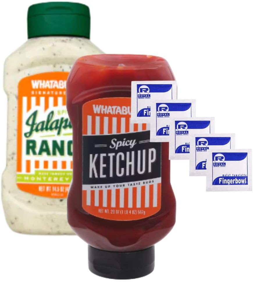 Signature Sauce 2-PACK Bundle, One (1) 14 fl oz Spicy Jalapeno Ranch Sauce, One (1) 20 fl oz Spicy Ketchup, & Six (6) Wet Wipe Towelettes