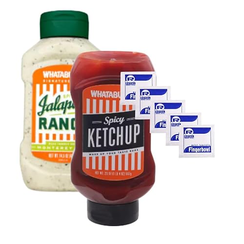 Whataburger Signature Sauce Paquete de 2 unidades, una (1) salsa Whataburger picante Whataburger Ranch de 14 onzas líquidas, una (1) salsa de tomate