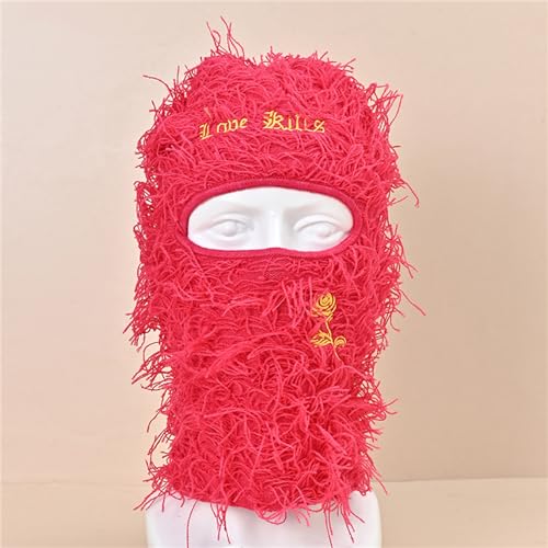 Balaclava de punto térmico para hombres y mujeres, gorro tejido con bordado de letra, resistente al viento, gorro con capucha para montar y esquiar miniatura 7
