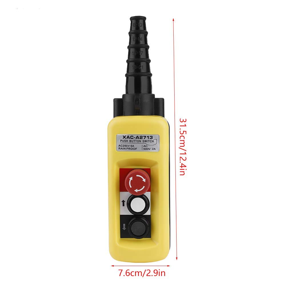 Kafuty Interrupteur de Commande de Levage de Grue XAC-A2713 Haut-Bas 2 Boutons avec Commutateur avec Arrêt d'urgence Station de Commande de Suspension de Grue