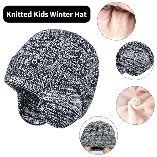 Icegrey 3Pcs Kids Winter Hat Scarf Snow Gloves Set, with Earmuffs, Knit Warm Fleece Lined Cold weather for Boys Girls2