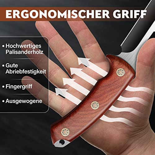 Foto von Japaknives Outdoor Messer Bushcraft Messer Feststehende Klinge Survival Messer Full Tang Jagdmesser mit Lederscheide Ergonomischer Griff für Zimmerei Camping Trekking