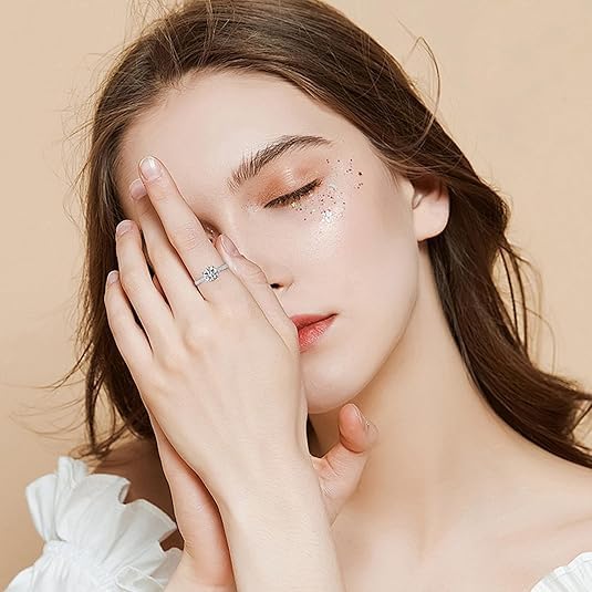 1CT/1.5CT/2CT Moissanite Engagement Rings for Women Size 5-10 Round D Color VVS1 Clarity Created Diamond and 925 Sterling Silver with 18K White Gold Vermeil3