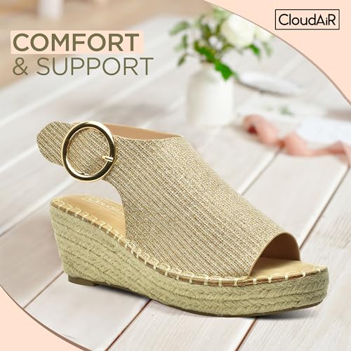 Image of CLOUDAIR Selina Women's Espadrille Wedge Sandals - Comfortable and Stylish Platform Slip On Sandals with Buckle Closure, Comfy Wedge Heels for Women, Fashion Summer Sandals